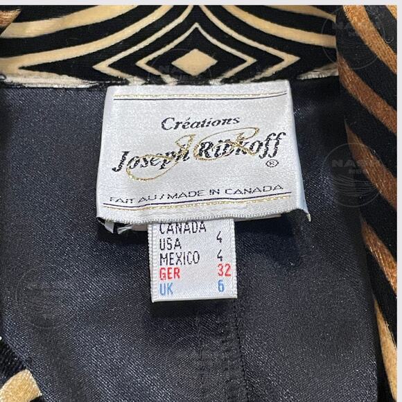 Joseph Ribkoff 4 Black Gold Zebra Stripe Romper | Long Sleeve, Vintage Blazer - Picture 5 of 5